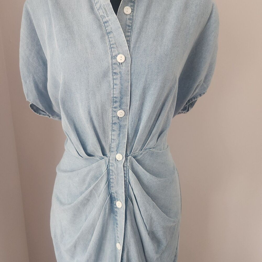 NWT CUPSHE Denim Midi Shirt Dress Blue Button Up Dolman Sleeve Sash Waist Medium - Picture 5 of 13